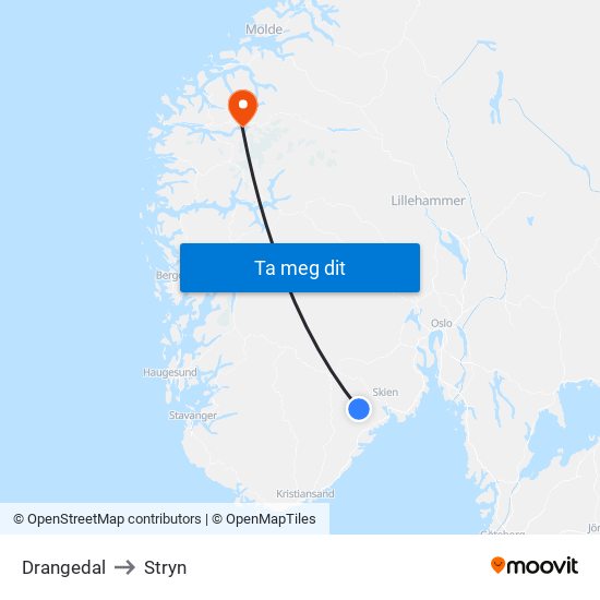 Drangedal to Stryn map