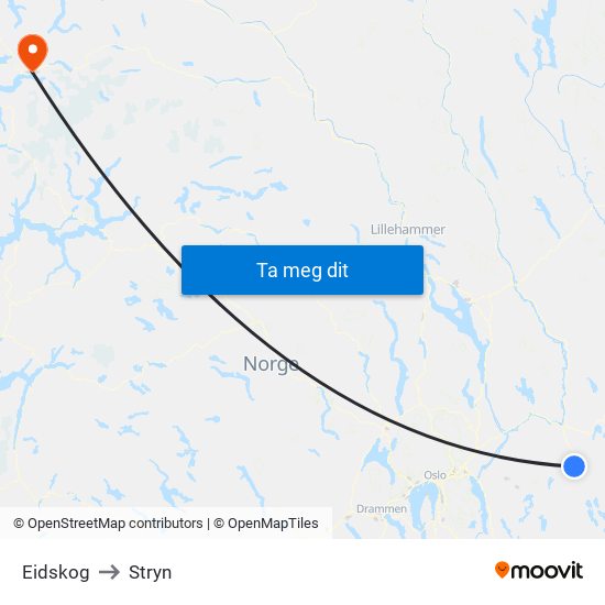 Eidskog to Stryn map