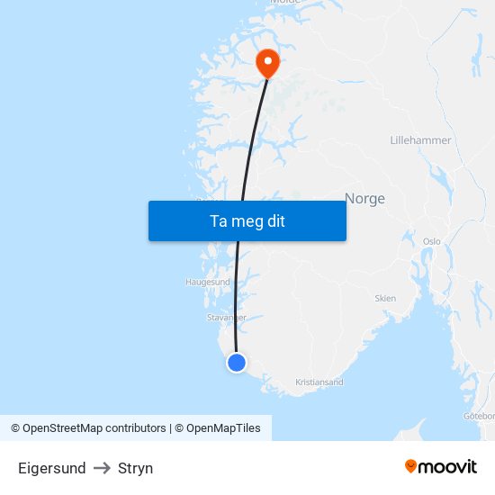 Eigersund to Stryn map