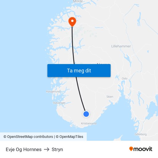 Evje Og Hornnes to Stryn map