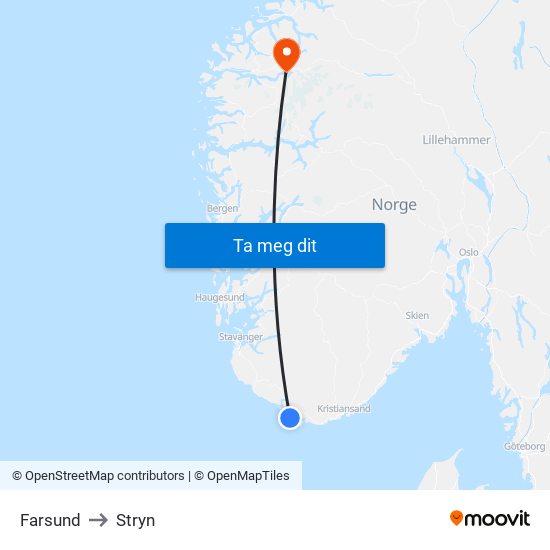 Farsund to Stryn map