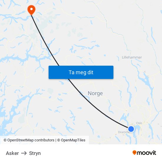 Asker to Stryn map