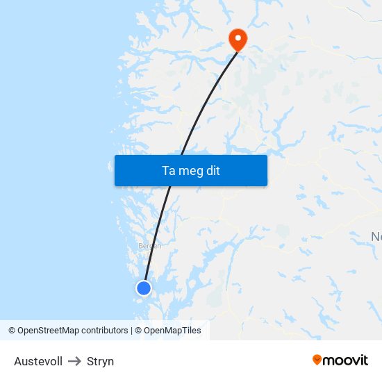 Austevoll to Stryn map