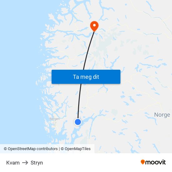 Kvam to Stryn map