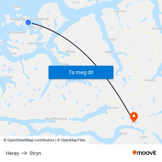 Herøy to Stryn map