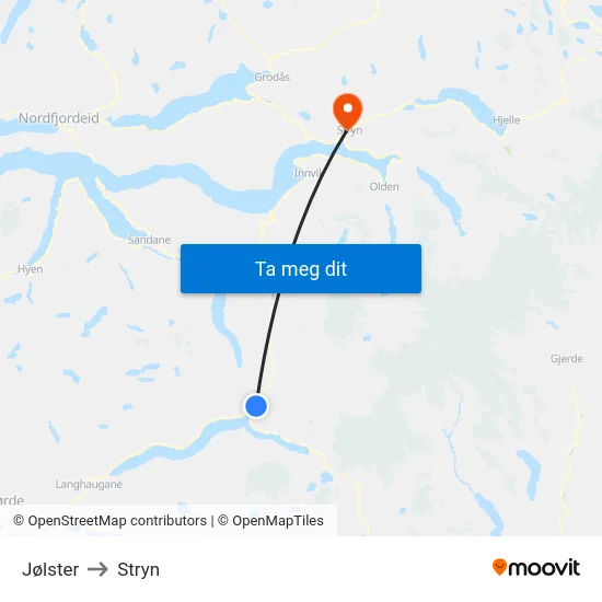 Jølster to Stryn map