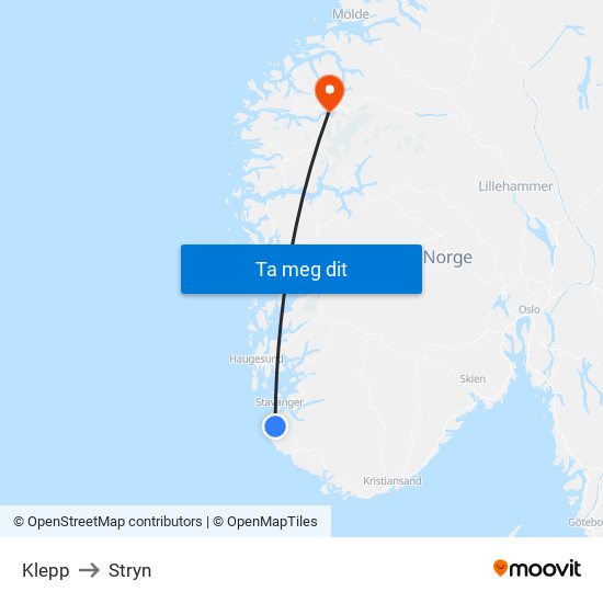 Klepp to Stryn map