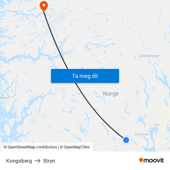 Kongsberg to Stryn map