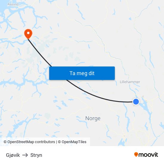 Gjøvik to Stryn map