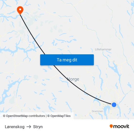 Lørenskog to Stryn map