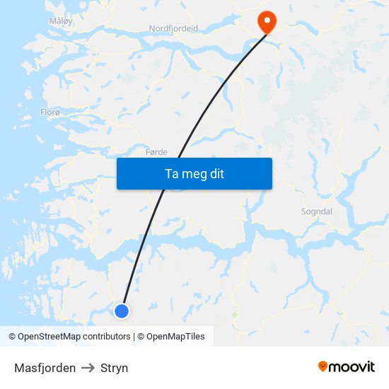 Masfjorden to Stryn map