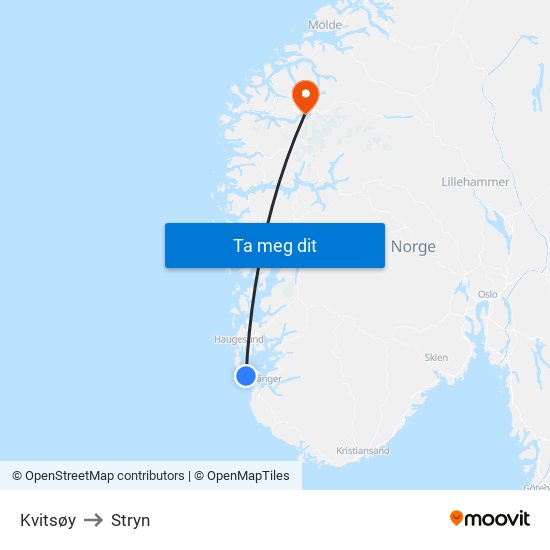 Kvitsøy to Stryn map