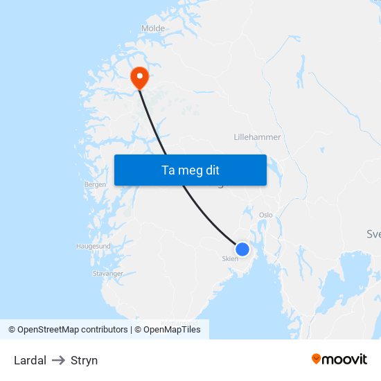 Lardal to Stryn map