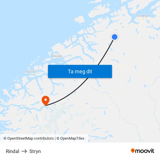 Rindal to Stryn map