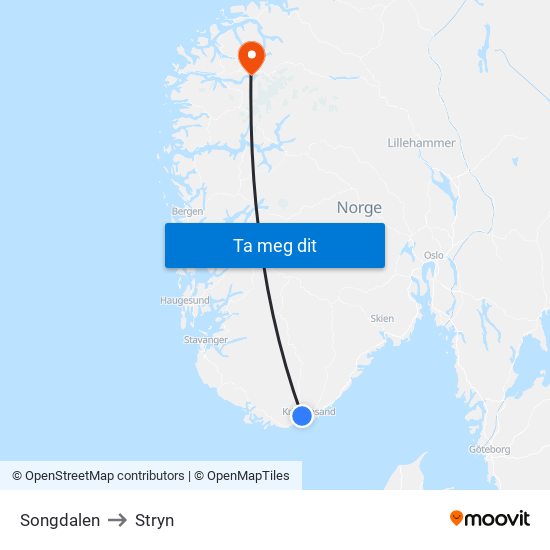 Songdalen to Stryn map