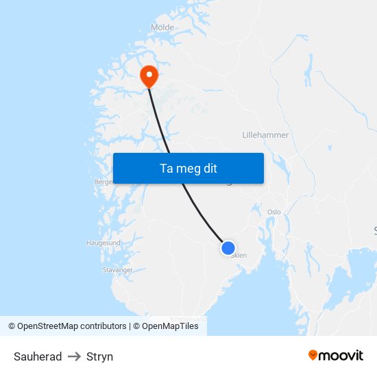 Sauherad to Stryn map