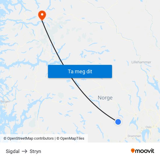 Sigdal to Stryn map