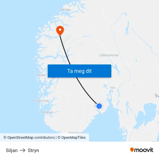 Siljan to Stryn map