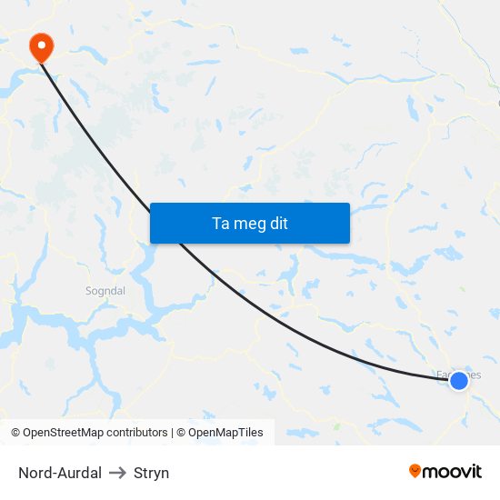 Nord-Aurdal to Stryn map