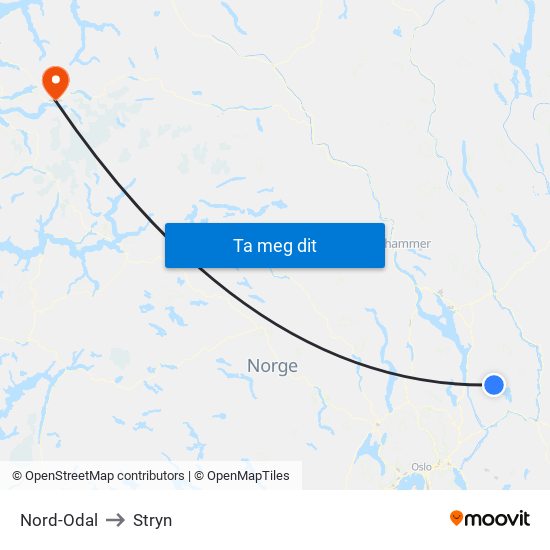 Nord-Odal to Stryn map