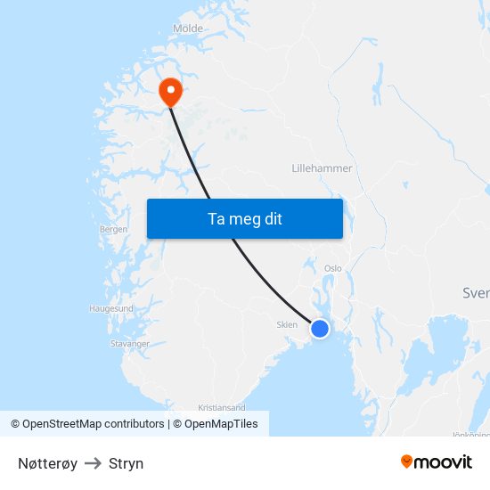 Nøtterøy to Stryn map