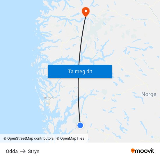 Odda to Stryn map