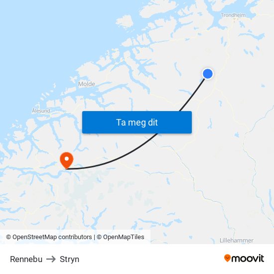 Rennebu to Stryn map