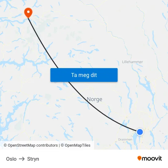 Oslo to Stryn map