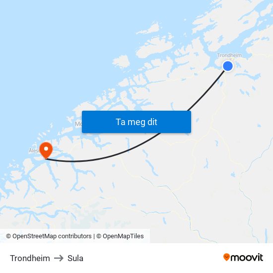 Trondheim to Sula map