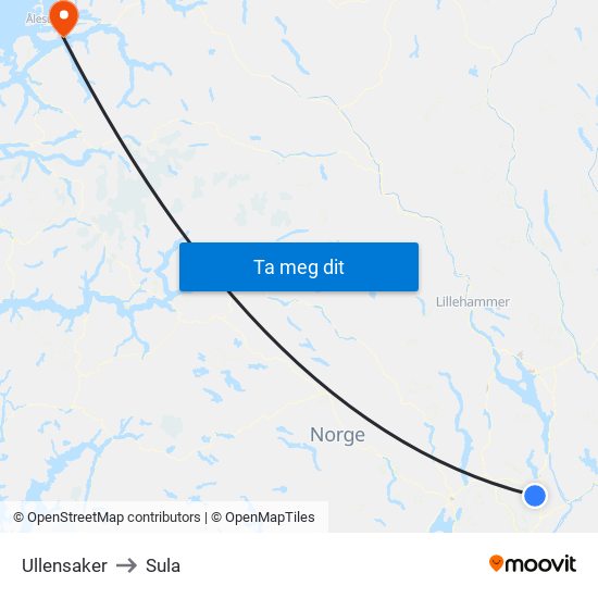 Ullensaker to Sula map