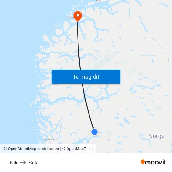 Ulvik to Sula map