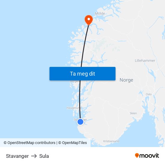 Stavanger to Sula map