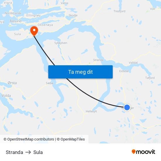 Stranda to Sula map