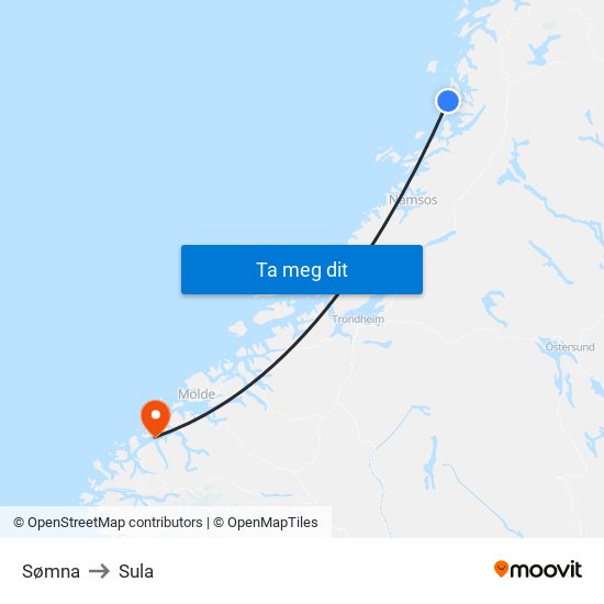 Sømna to Sula map