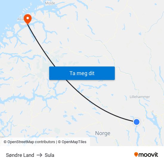 Søndre Land to Sula map