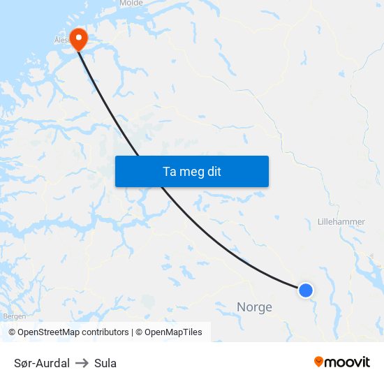 Sør-Aurdal to Sula map