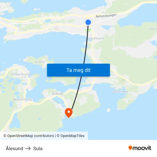Ålesund to Sula map