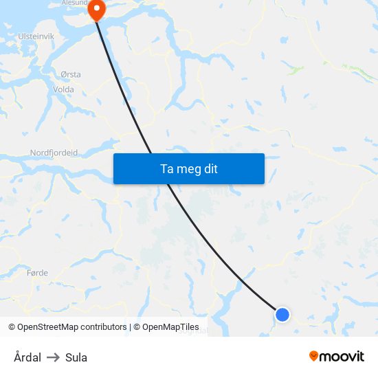 Årdal to Årdal map