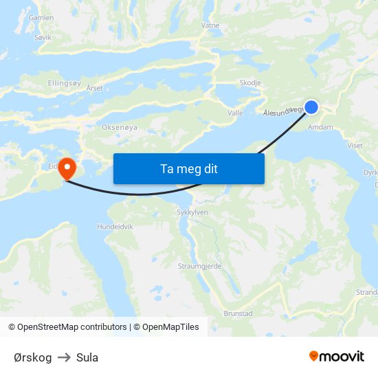 Ørskog to Sula map