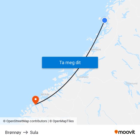 Brønnøy to Sula map