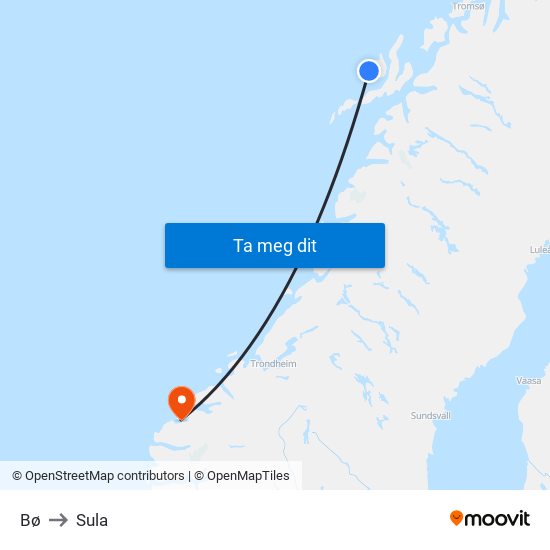 Bø to Sula map