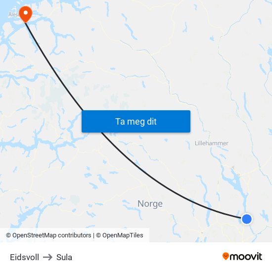 Eidsvoll to Sula map