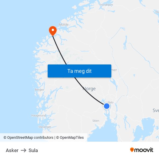 Asker to Sula map