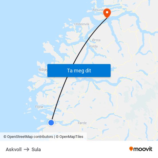 Askvoll to Sula map