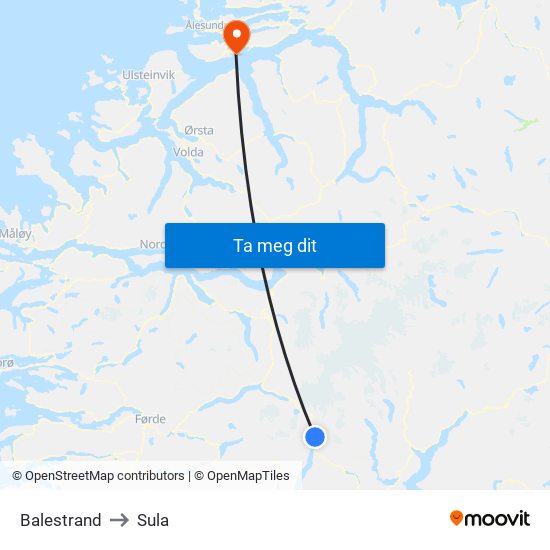 Balestrand to Sula map