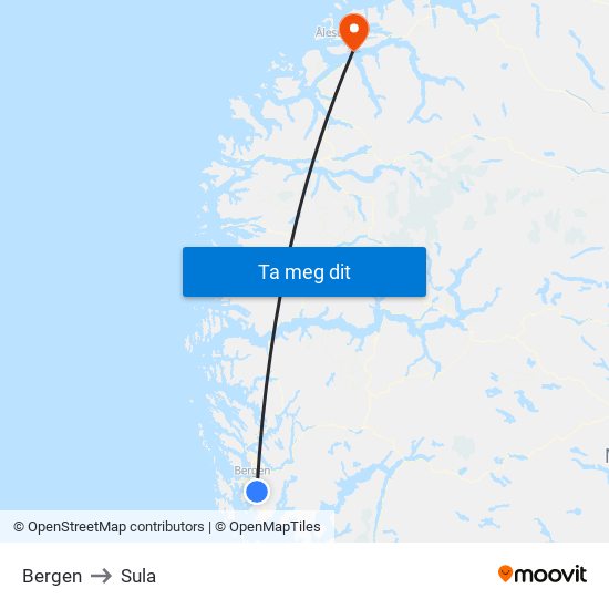 Bergen to Sula map