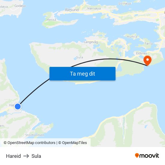 Hareid to Sula map