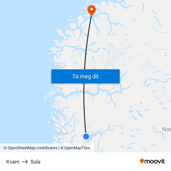 Kvam to Sula map