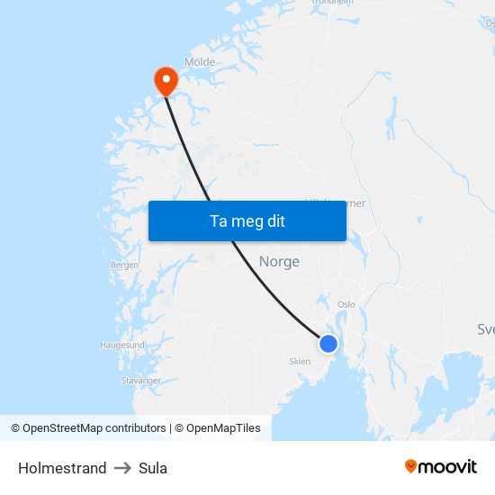 Holmestrand to Sula map