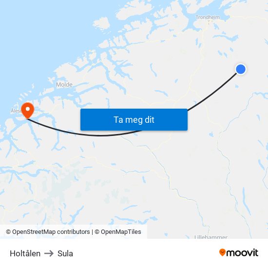 Holtålen to Sula map
